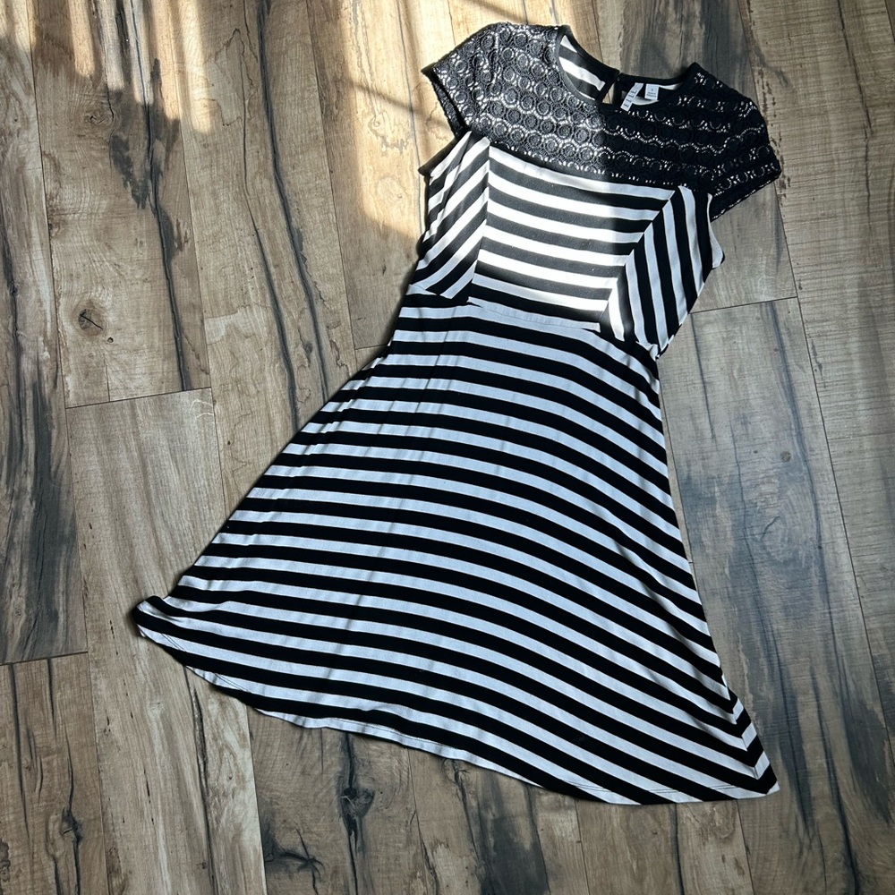 Elle Black and White Striped Dress